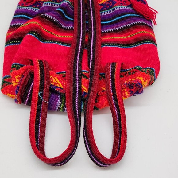 Handmade Inca Peruvian Knit Backpack With Llama & Girl Design Boho Colorful - Picture 7 of 9